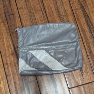 VINTAGE JULIETTE OROGINALS Gray Foldover Leather Clutch